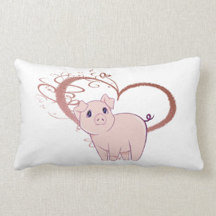 Cute Pig and Swirl Heart Pillow