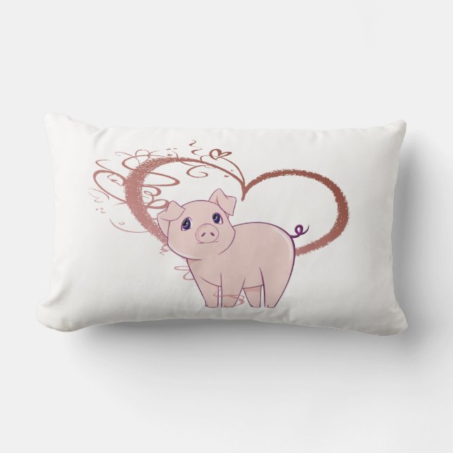 Cute Pig and Swirl Heart Pillow (Front)