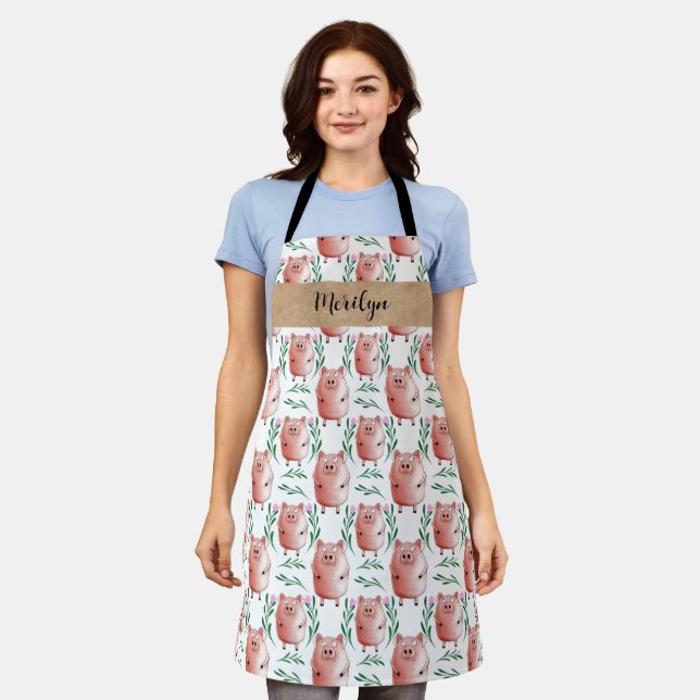 Cute Pig Apron –Farm Animal Kitchen & Baking Apron (Worn)