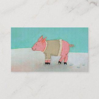 Cute pig art winter snow scene warm sweater business card