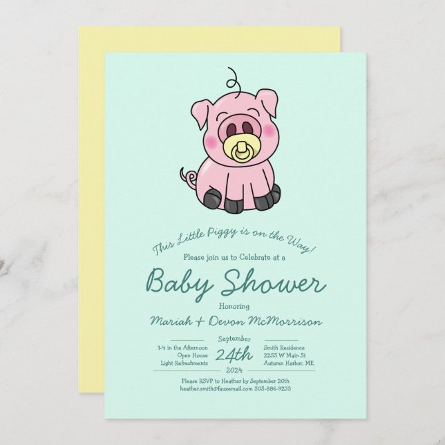 Cute Pig Baby Shower Kawaii Invitation (Front/Back)