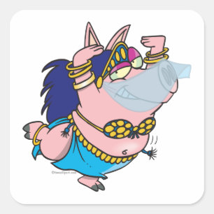 cute pig belly dancer cartoon character square sticker