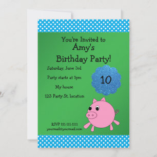 Cute pig birthday invitation