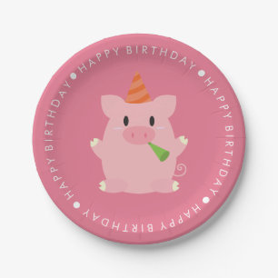 Cute Pig Birthday Party Paper Plate