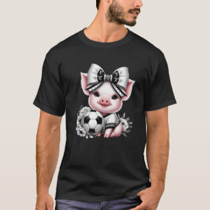 Cute Pig Black White Soccer Coquette Bow Soccer Pl T-Shirt