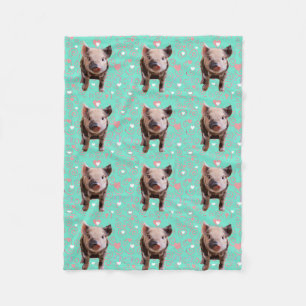 Cute Pig - Blue & Pink Swirls Fleece Blanket