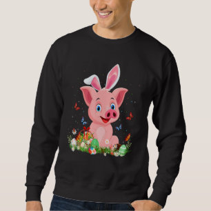 Cute Pig Bunny Egg Hunting Colourful Egg Happy Eas Sweatshirt