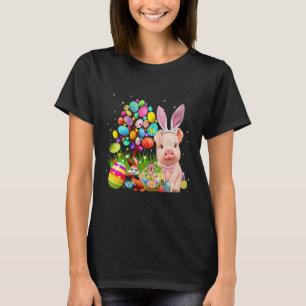 Cute Pig Bunny Egg Hunting Colourful T-Shirt