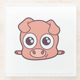 Cute pig clipart glass coaster
