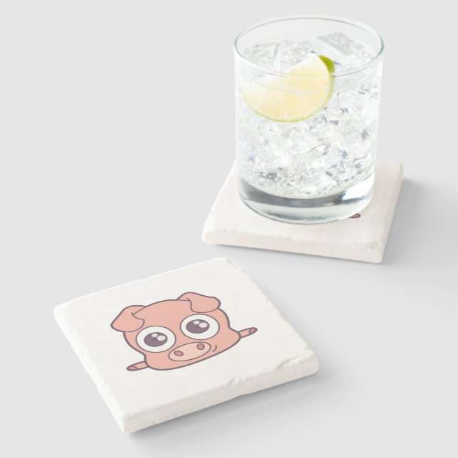 Cute pig clipart stone coaster (Side)