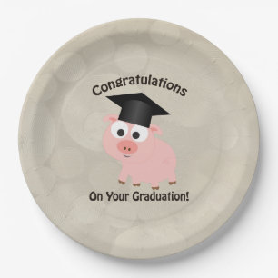 Cute Pig Congratulations on Your Graduation Paper Plate
