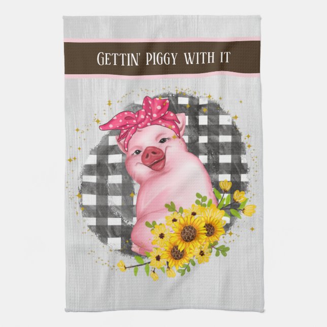 cute pig Country kitchen add text Kitchen Towel (Vertical)