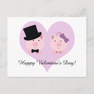 Cute Pig Couple Happy Valentine's Day Holiday Postcard