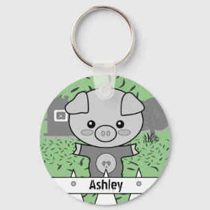 Cute Pig Custom Name & Initial Keychain
