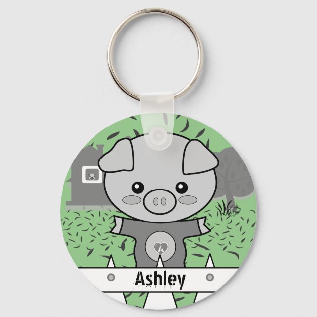 Cute Pig Custom Name & Initial Keychain (Front)