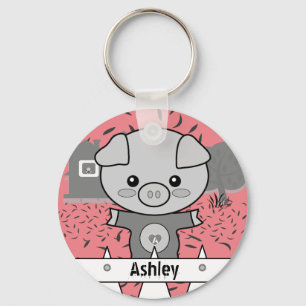 Cute Pig Custom Name & Initial Keychain