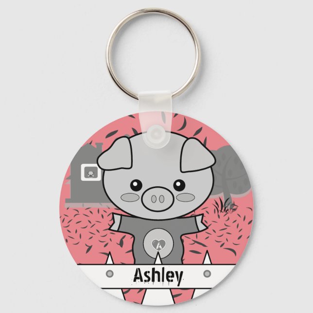 Cute Pig Custom Name & Initial Keychain (Front)