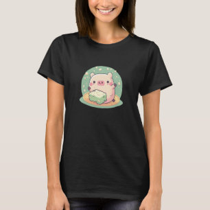 Cute Pig Enjoys Tofu Adorable Animal Loves Delicio T-Shirt