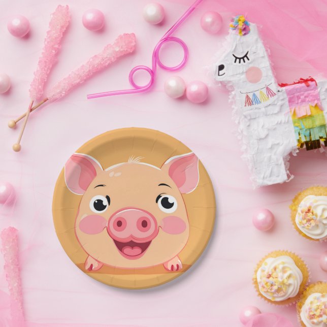 Cute Pig Face animal Farm zoo Birthday Party Paper Plate (Party)