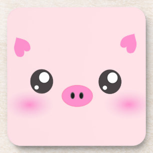 Cute Pig Face - kawaii minimalism Coaster
