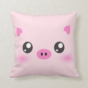 Cute Pig Face - kawaii minimalism Throw Pillow