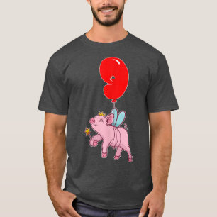 Cute Pig Fairy 9th Birthday Kids Balloon Party T-Shirt