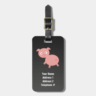 Cute Pig; Faux Carbon Fibre Luggage Tag