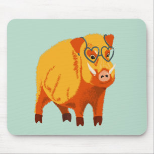 Cute Pig - Geek Boar With Glasses Mouse Pad
