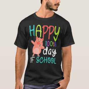 Cute Pig Happy 100th Day Of School Farm Animal Kid T-Shirt