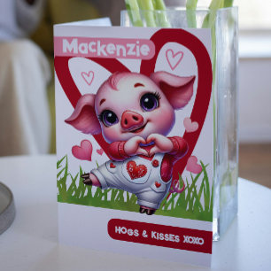 Cute Pig Hogs and Kisses personalized Valentines Holiday Card