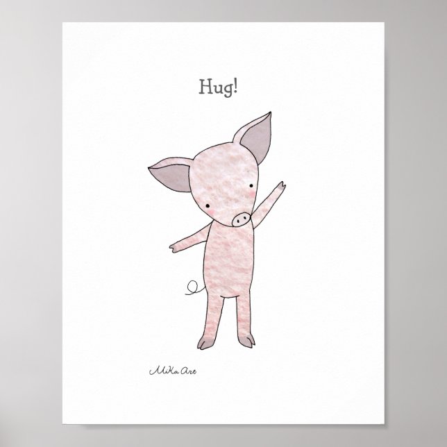 Cute Pig Hug Poster Piglet Farm Animal Art Print (Front)
