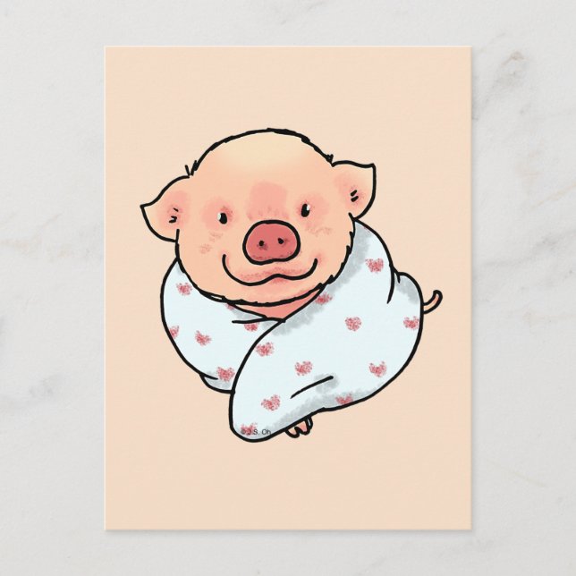 cute pig in a blanket postcard (Front)