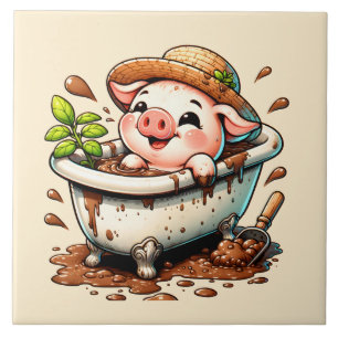 Cute pig in a mud bath bathroom  tile