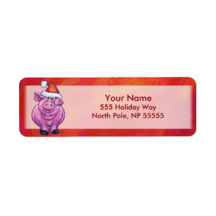 Cute Pig in Santa Hat on Red