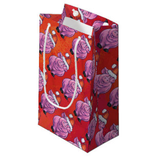 Cute Pig in Santa Hat on Red Small Gift Bag