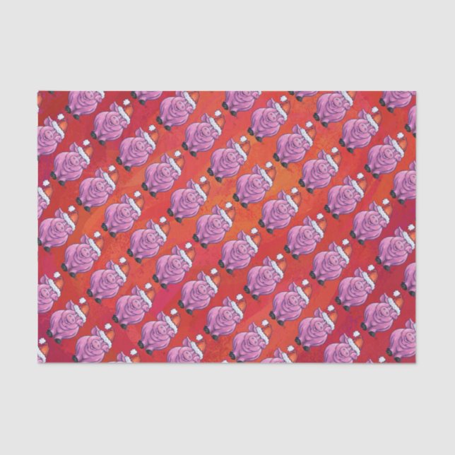Cute Pig in Santa Hat on Red Tissue Paper (Front)
