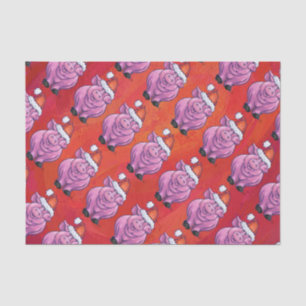 Cute Pig in Santa Hat on Red Tissue Paper