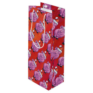 Cute Pig in Santa Hat on Red Wine Gift Bag