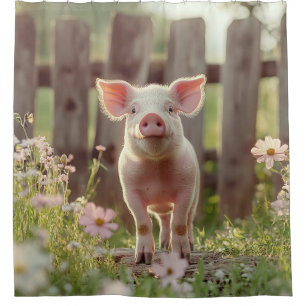 Cute Pig in the Flower Garden