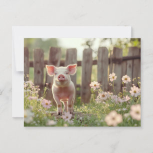 Cute Pig in the Flower Garden Postcard