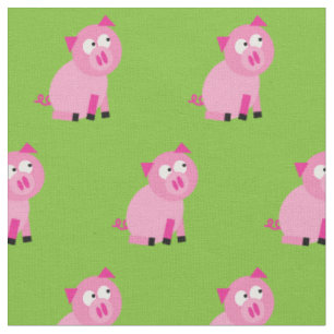 Cute Pig Kid Baby Nursery Farm Piggy Green Fabric
