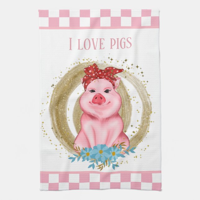 cute pig lovers add text kitchen towel (Vertical)
