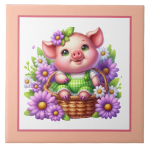 Cute pig lovers Country  Tile