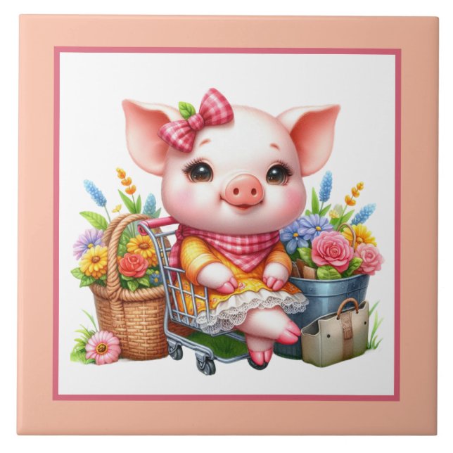 Cute pig lovers Country  Tile (Front)