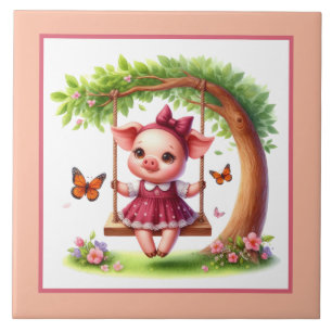 Cute pig lovers Country  Tile