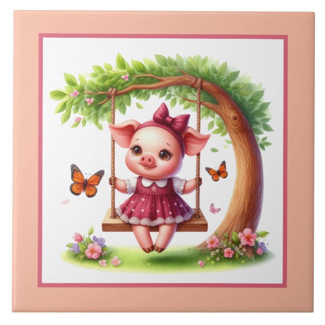 Cute pig lovers Country  Tile (Front)