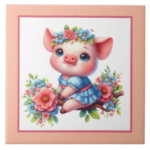 Cute pig lovers Country  Tile