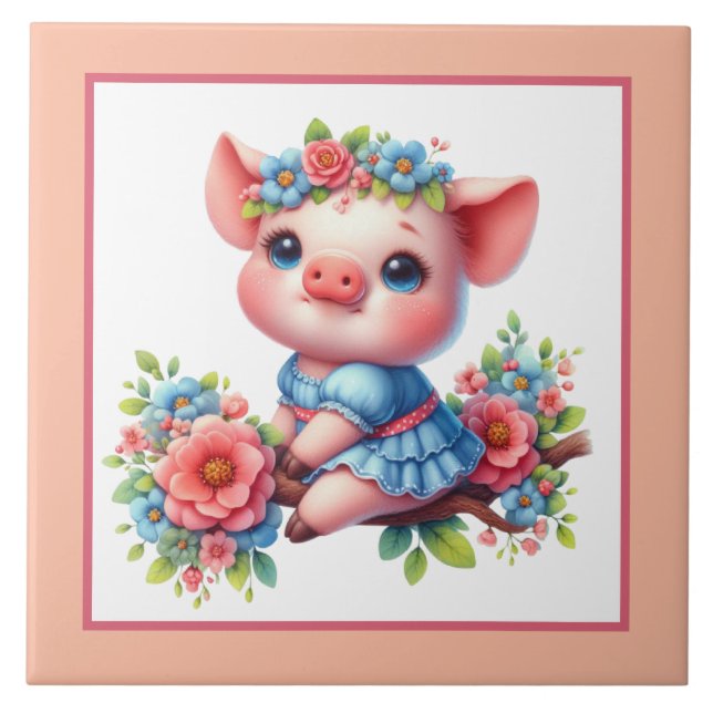 Cute pig lovers Country  Tile (Front)