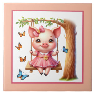 Cute pig lovers Country  Tile