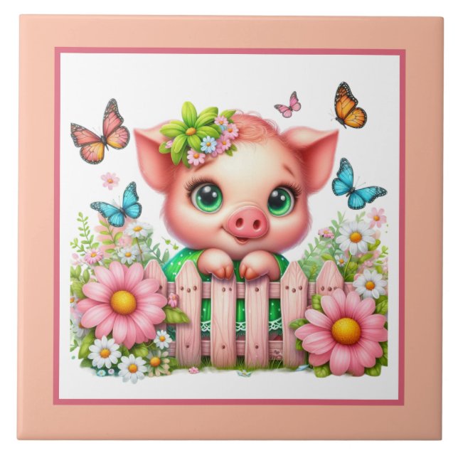 Cute pig lovers Country  Tile (Front)